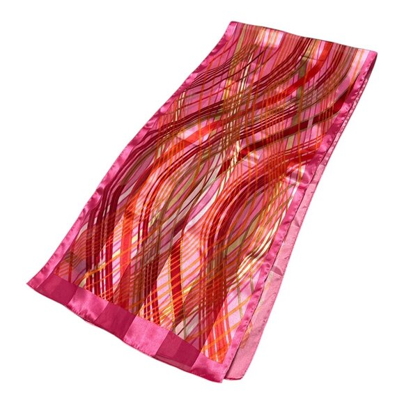 Vintage Korean-Made Pink Geometric Scarf 59” x 13” – Retro Striped Pattern - Picture 1 of 3